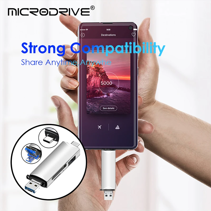 OTG Type C SD TF Card Reader 6 in 1 USB 3.0 Micro USB Flash Drive Adapter 5Gbps High Speed Transfer Multifunctional Card Reader