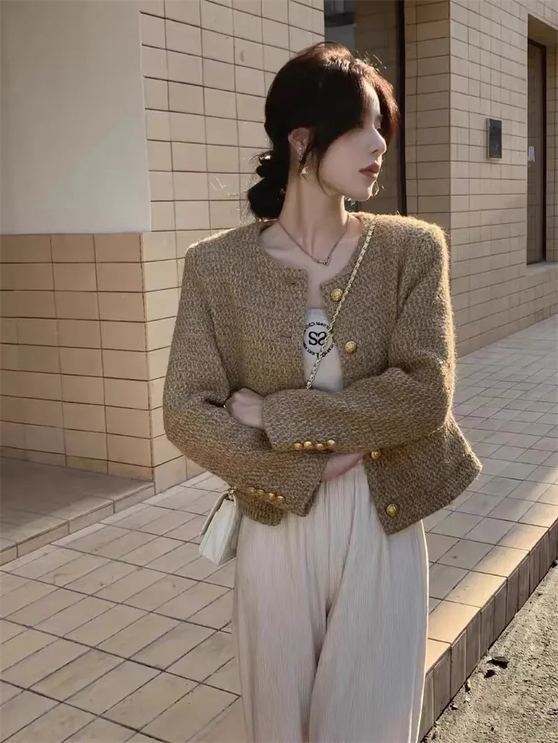 

2025 Spring Autumn New High-end Elegant Feel Cropped Jacket For Women Crew Neck Socialite Styletweed Style