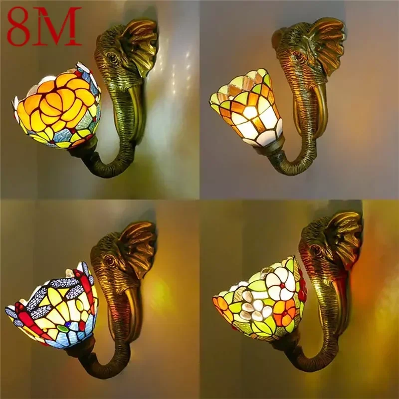 

8M Tiffany Elephant Wall Lamps Vintage Bedroom Bathroom Mirror Front Lamp Hotel Restaurant Stained Glass Wall Lamp