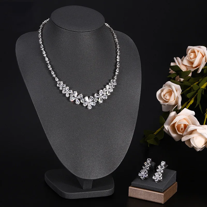 

2025 Saudi Arabian Zirconia Flower Necklace Set, Elegant Bridal Jewelry, Women's Wedding Accessories, Dropshipping Mother's Gift