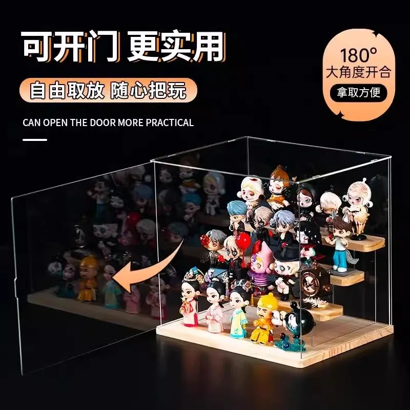 New Wooden Acrylic Clear Display Case 2tier Car Models Doll Toys Blind Box Storage Case Figurines Stand Holder Rack Organizer