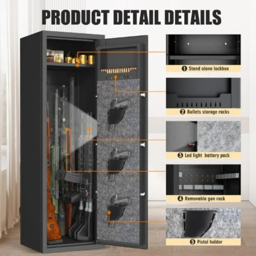 10-15 Gun Safe Cabinet,Rifle Gun Safes  Fireproof Waterproof Adjustable Rack and Biometric Lock,Gun Safes for Shotguns Money