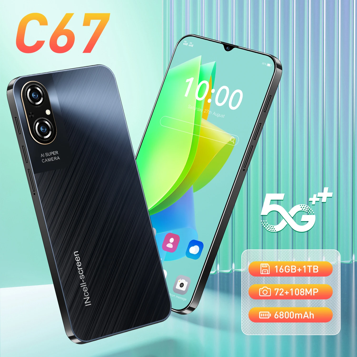 

2025 New C67 Smartphone 6.8 Inch Full Screen 4G/5G Cell Phone 16TB+1TB 6800mAh Mobile Phones 72MP+108MP Global Version Celulares