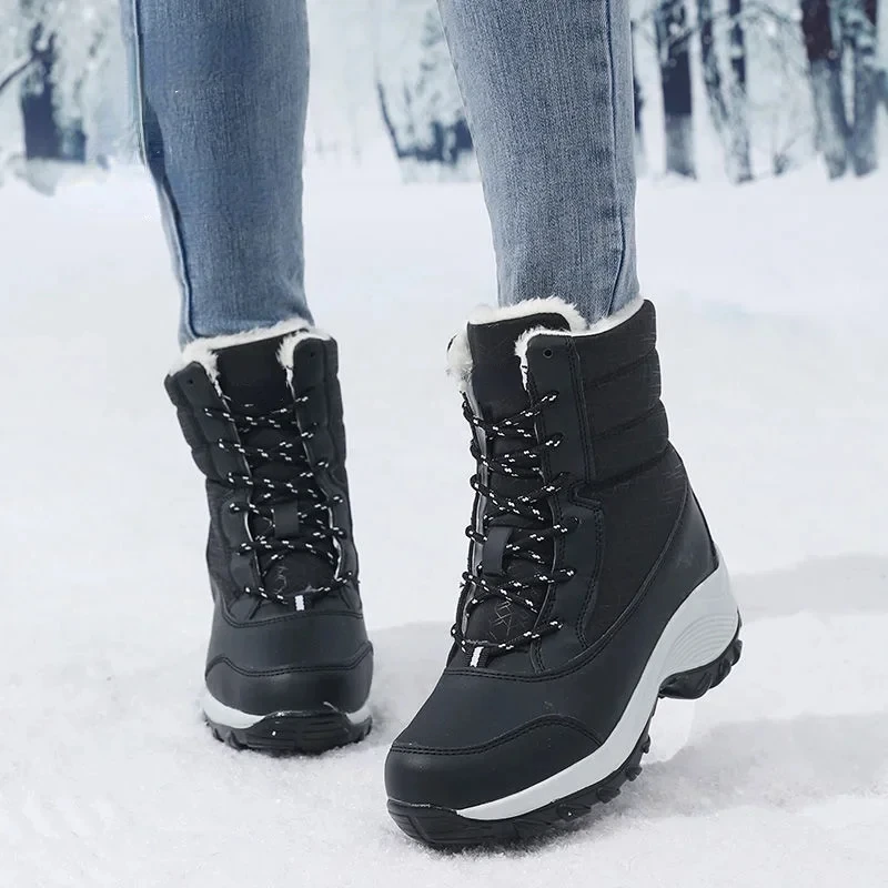 Snow Boots Women Platform Boots Non-slip Women Winter Shoes Fur Warm Ankle Boots for Women Wedges Waterproof Thigh High Boots