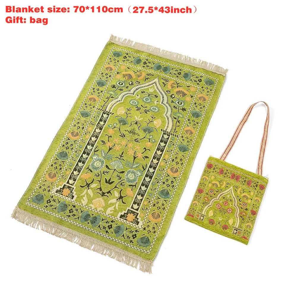 1pcs Muslim Worship Mat Prayer Blanket Tassel Travel Chenille Rug Islamic Eid Decoration Islam Carpet Portable with Storage Bag