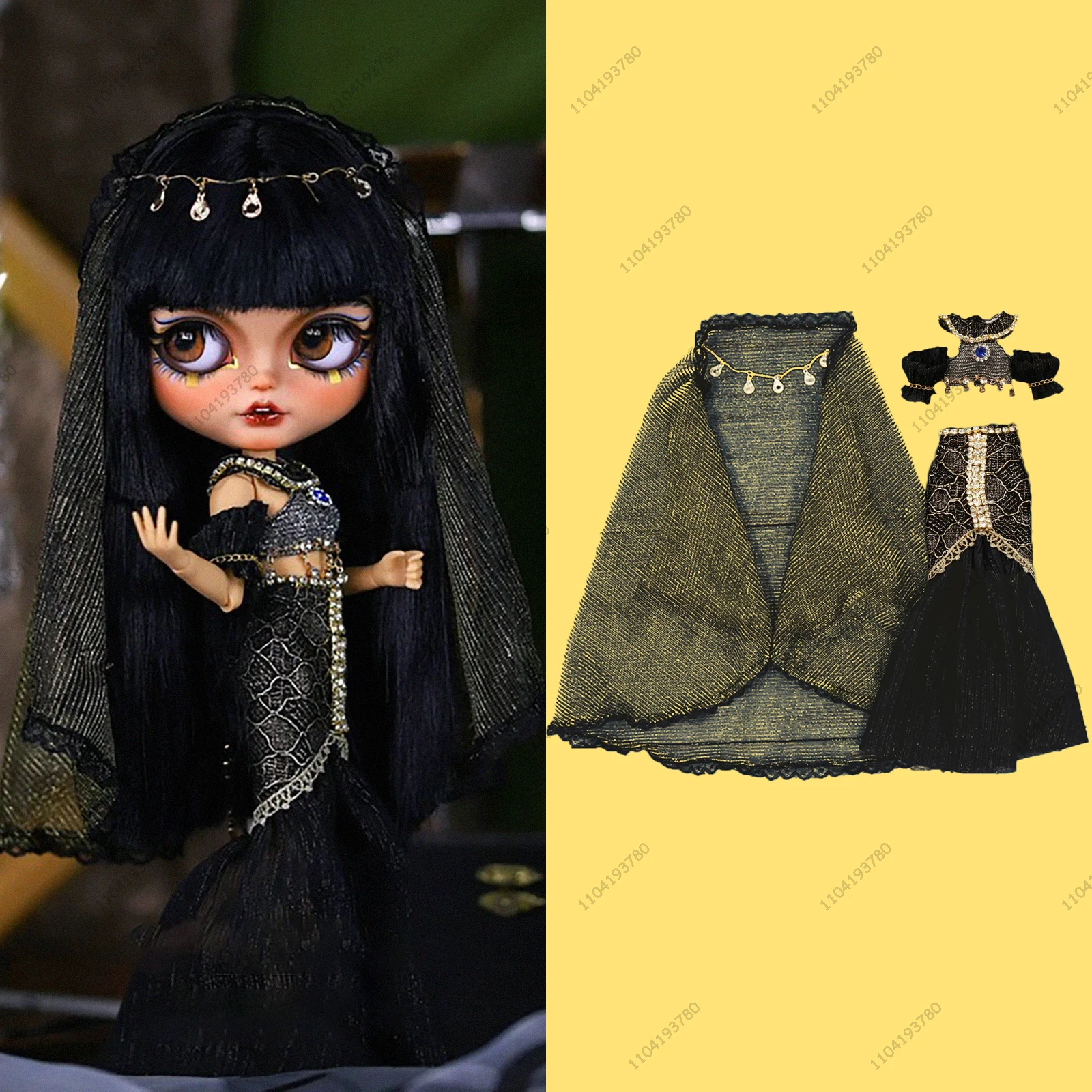 

Кукла Блит, 19 суставов, тело 30 см, 1/6, кукольная одежда, Azone, Египет, принцесса, королева, черное платье, платье русалки, рыбий хвост, костюм, игрушка в подарок для девочки