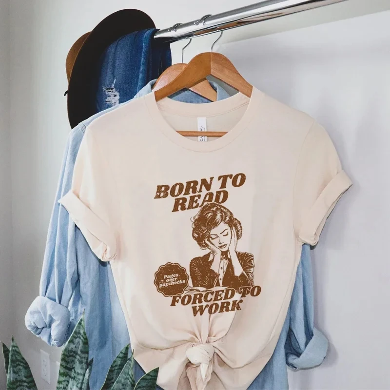 

Born to Read Funny Meme Bookish T-Shirts Hippie Retro Style Book Lover Tee Shirt Women Cute Vintage Graphic Tops Reader 51689