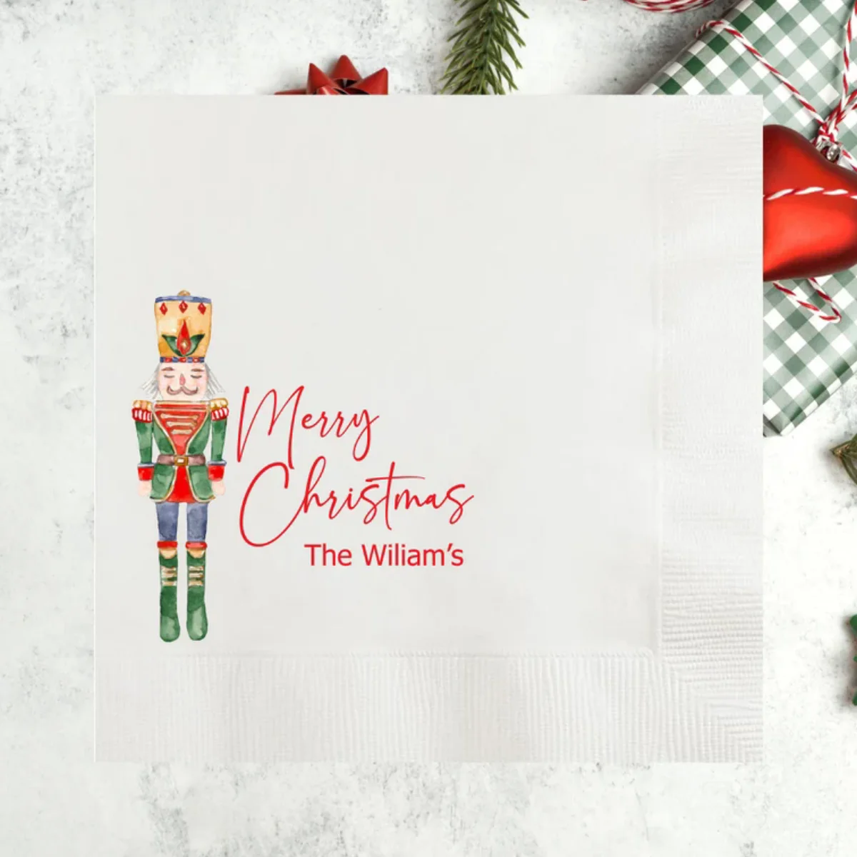 Servilletas de cóctel personalizadas Cascanueces Feliz Navidad, Navidad vintage personalizada, cena navideña impresa a todo color, 2024 Fe