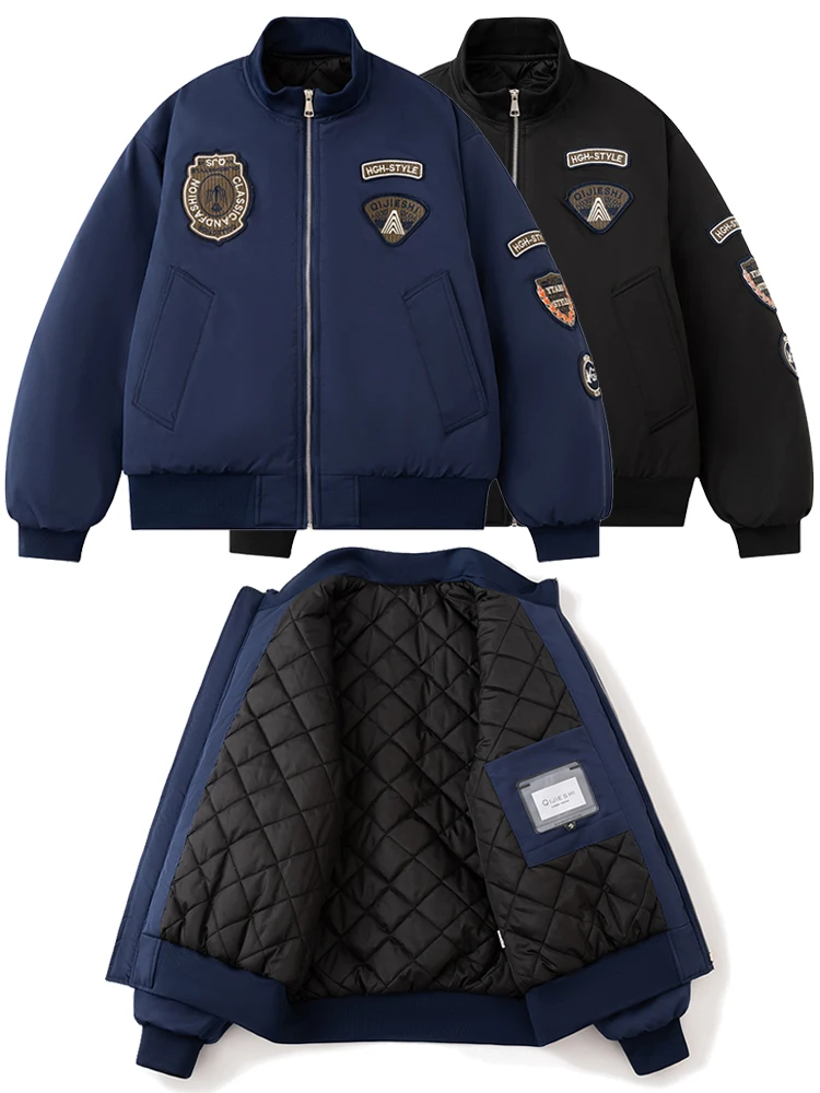 

Осенне-зимняя утепленная бейсбольная куртка из хлопка, мужская летная куртка, модная свободная куртка с вышивкой, воротником-стойкой, рабочая одежда, верхняя одежда...