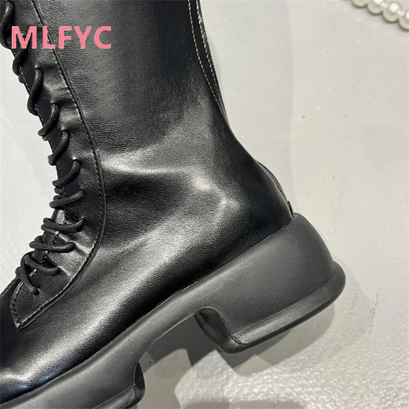 Large British style female autumn and winter new thick soled boots for women's fashionable and sexy warm boots