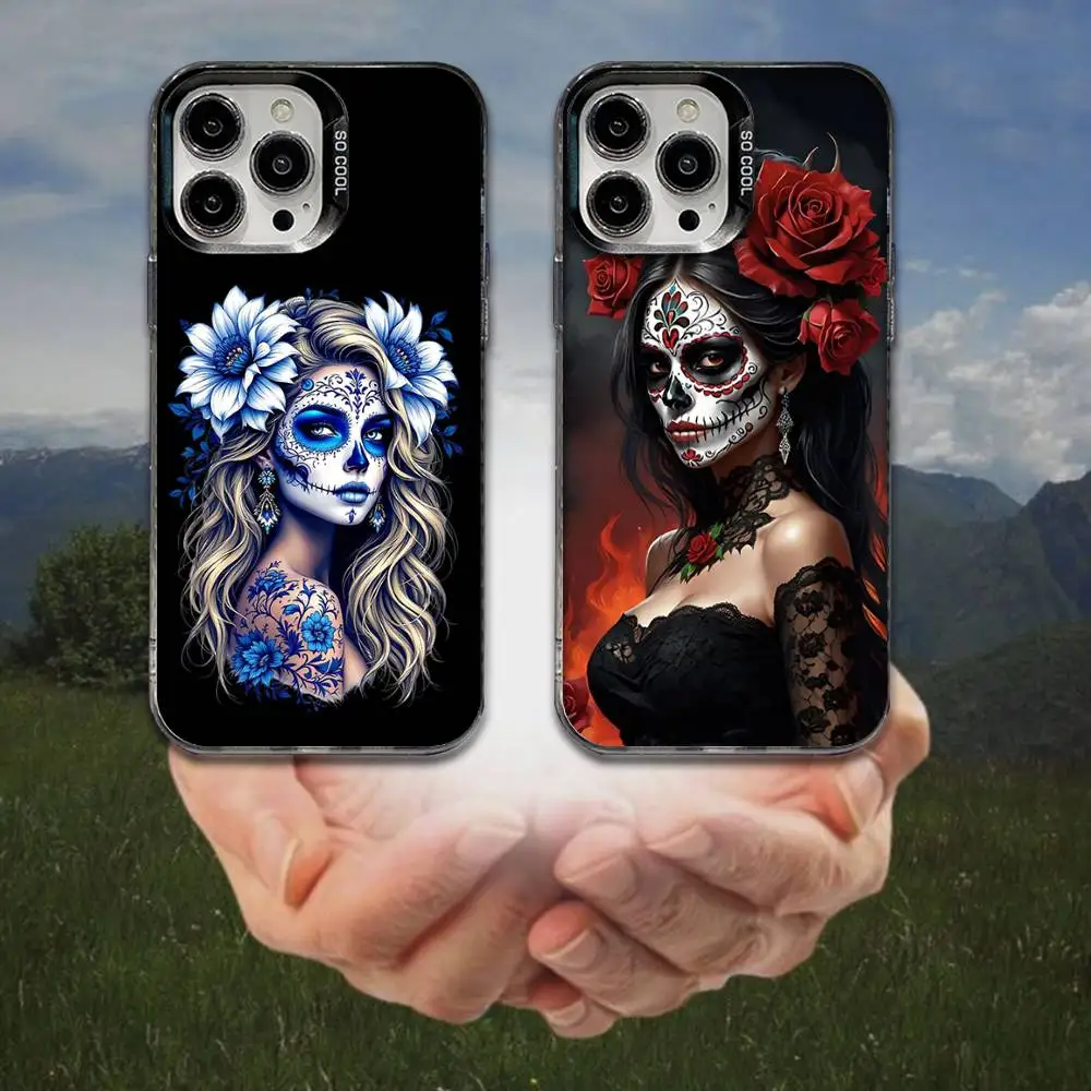 

Mexican Catrina Skull Phone Case For iPhone 17,16,15,14,13,12,11,8,7,Pro,Max,Plus,Mini,XS,SE Anti Fall Black Matte Hard