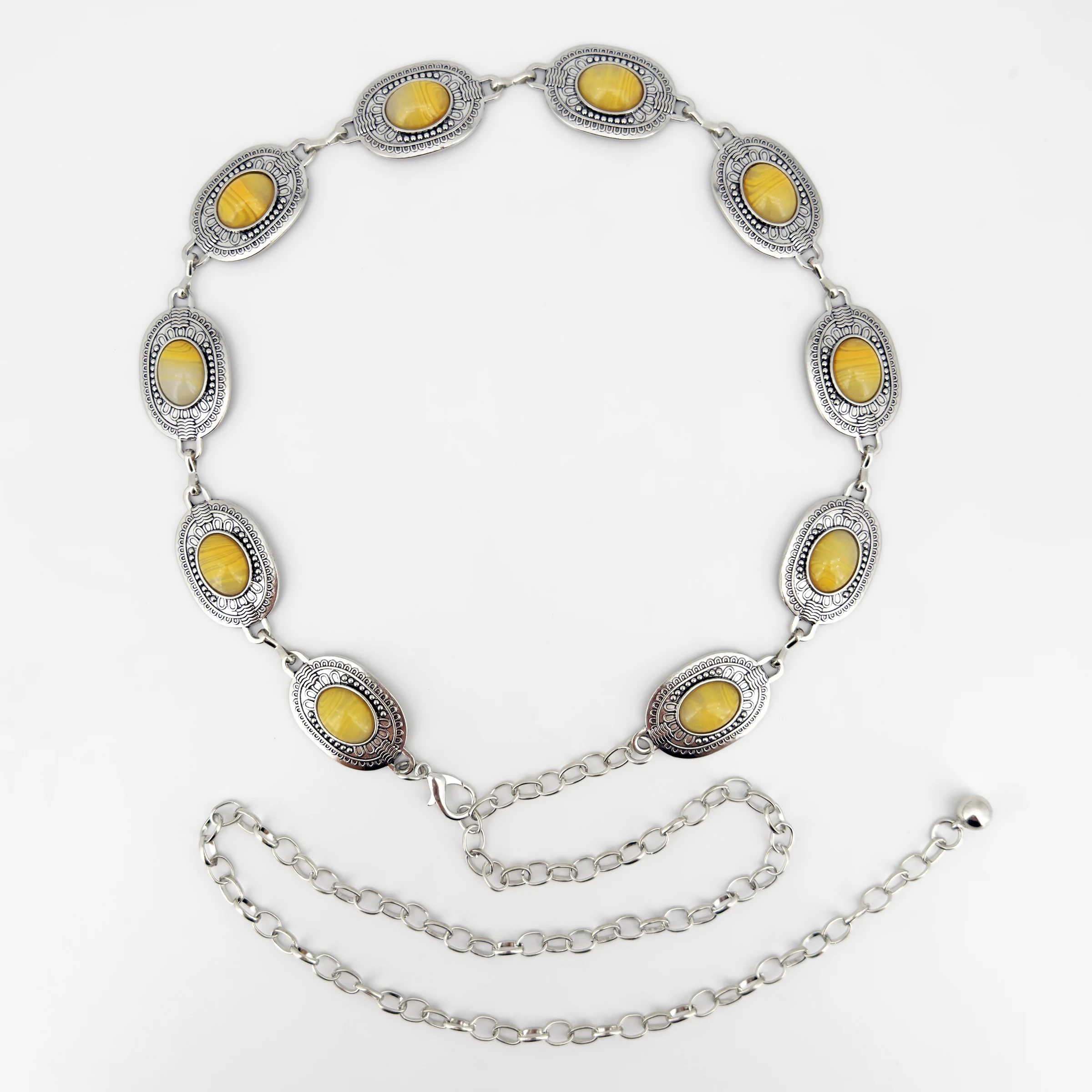 حزام نسائي بوهيمي عتيق على الطراز العرقي بيضاوي مرصع بحجر كهرماني كاجوال فاخر، مع فستان، ملابس متعددة الاستخدامات راقية