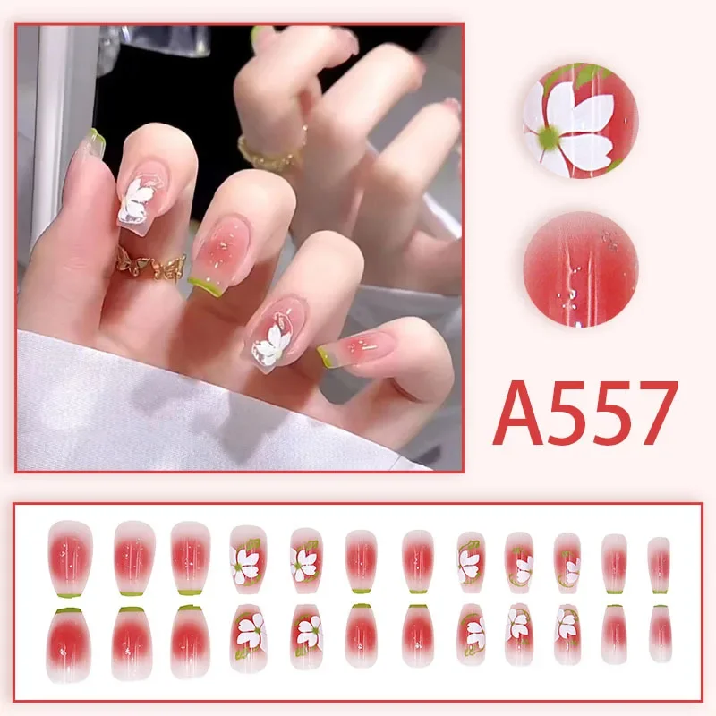 24pcs Sweet Cool Style Nail Art Wearable Nails French Line Halo False Nails Press on Removable Fake Nails with Glue