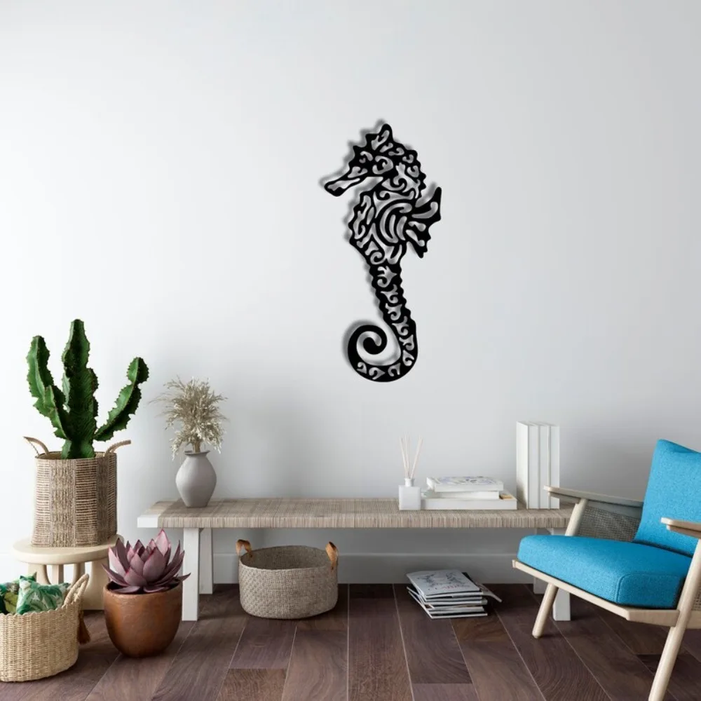 Arte de Parede em Metal com Tema de Cavalo-Marinho, Decoração Náutica para Banheiro, Pátio, Casa de Praia, Presente