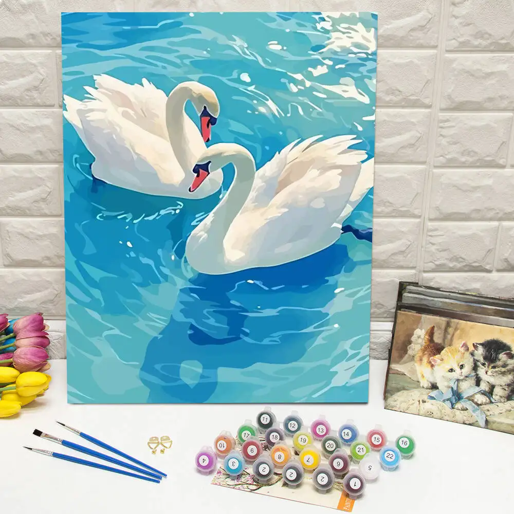 Pintura al óleo por números paisaje de montaña DIY pintura Digital casa árbol paisaje imagen artesanía sobre lienzo regalo pintado a mano