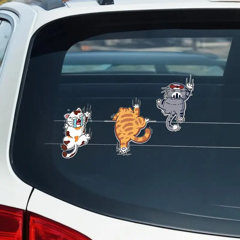 Car Sticker Climbing Cats Animal Styling Stickers Decoration 3pcs Funny Pet Cat Car Body Creative Decals Auto Accessories