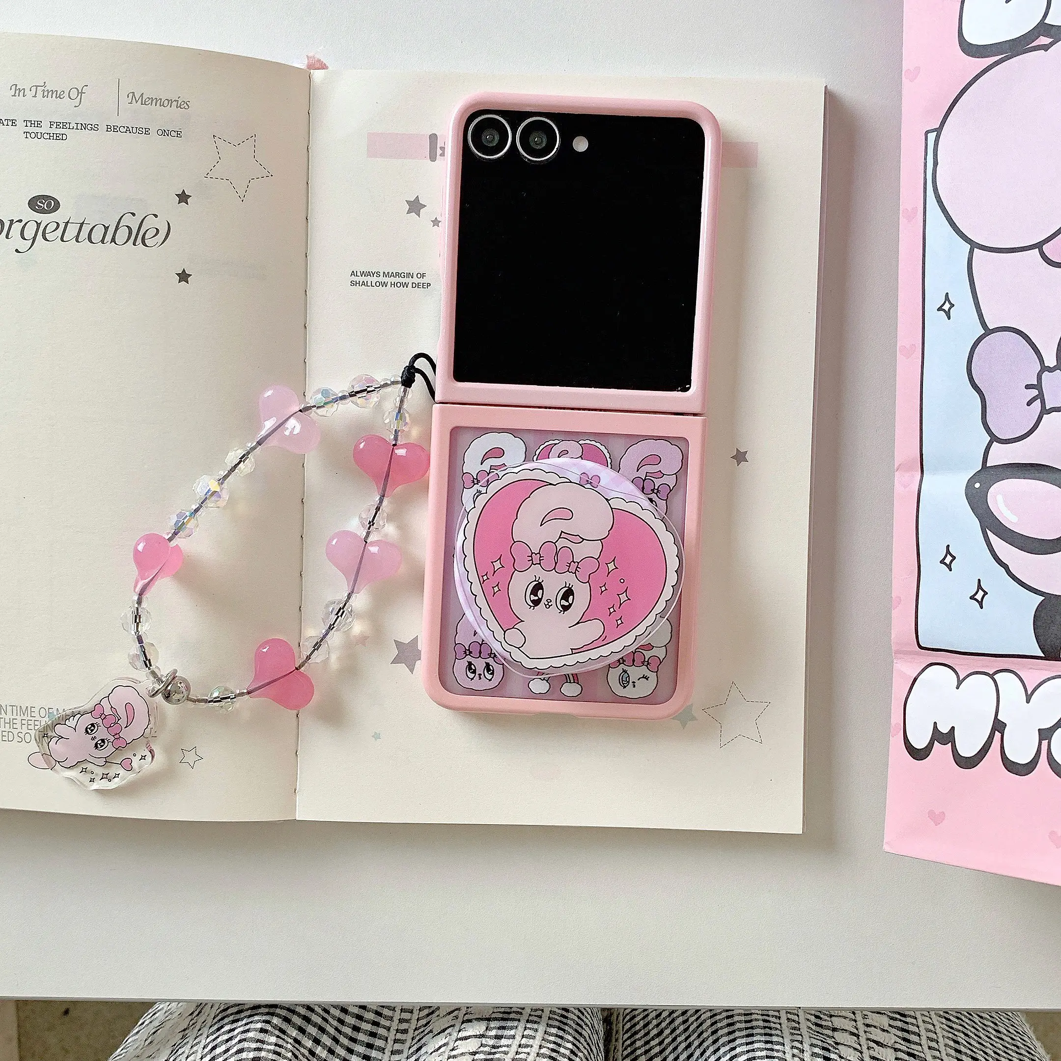 Cute 3D Rabbit For Magsafe Magnetic Stand Phone Case For Samsung Galaxy Z Flip 7 Flip6 5 flip5 6 7 Cover Cartoon Protective Case