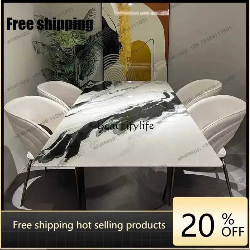 Factory Direct Panda white natural marble dining table Italian minimalist high-end rectangular luxury stone dining table