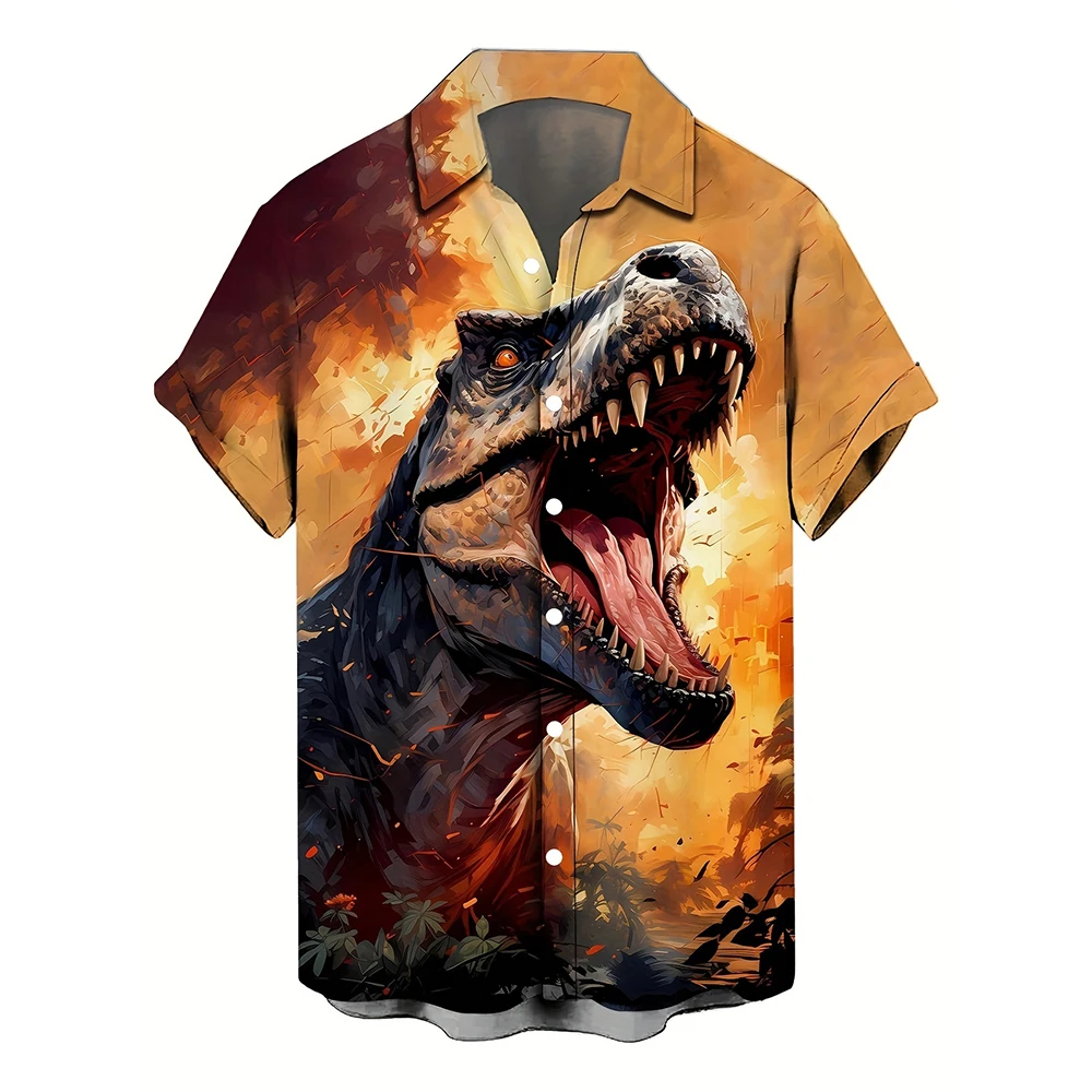 Camisas hawaianas con estampado 3D de dinosaurios para hombre y mujer, ropa de calle informal, Blusa de manga corta, Tops de verano