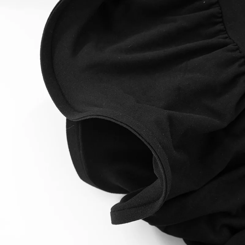 Women Black Shaped Ruffles Hem Mini Tank Dress Sexy Square Neck Sleeveless Slim Party Clubwear Fashion Casual Streetwear Outfits