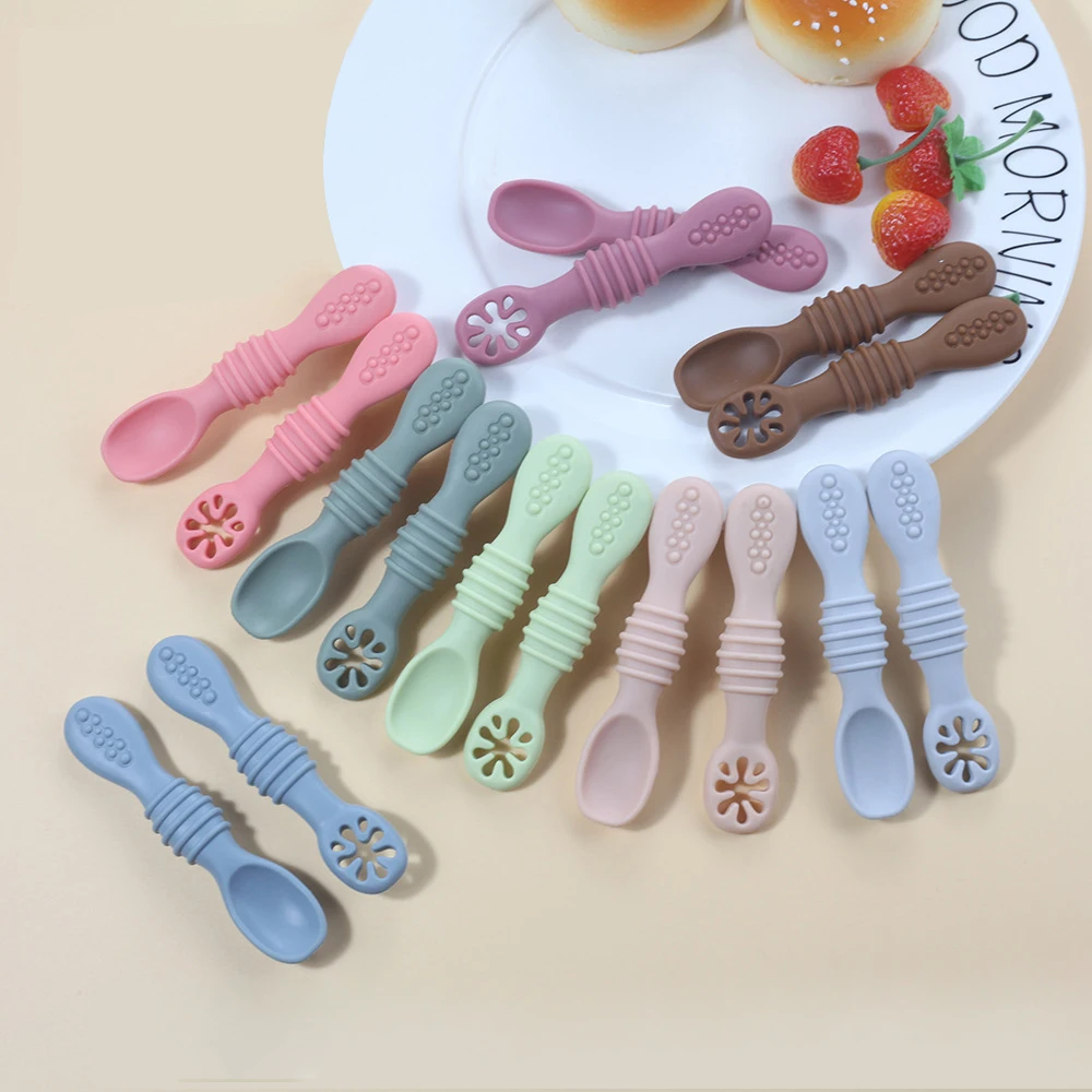 Baby Meal Spoon Set Food Grade Silicone Sticky Spoon Children Sticky Spoon Soup Spoon Fruit Color Silicone Training Spoon