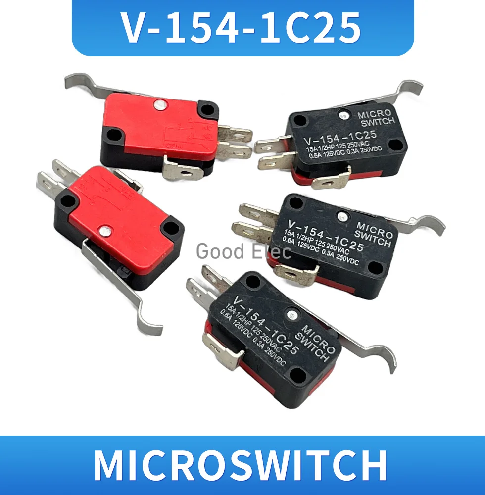 5PCS V-154-1C25 Small travel switch V-154-1C25 Limit self-reset micro micro switch Micro travel point switch 3 pin 15A