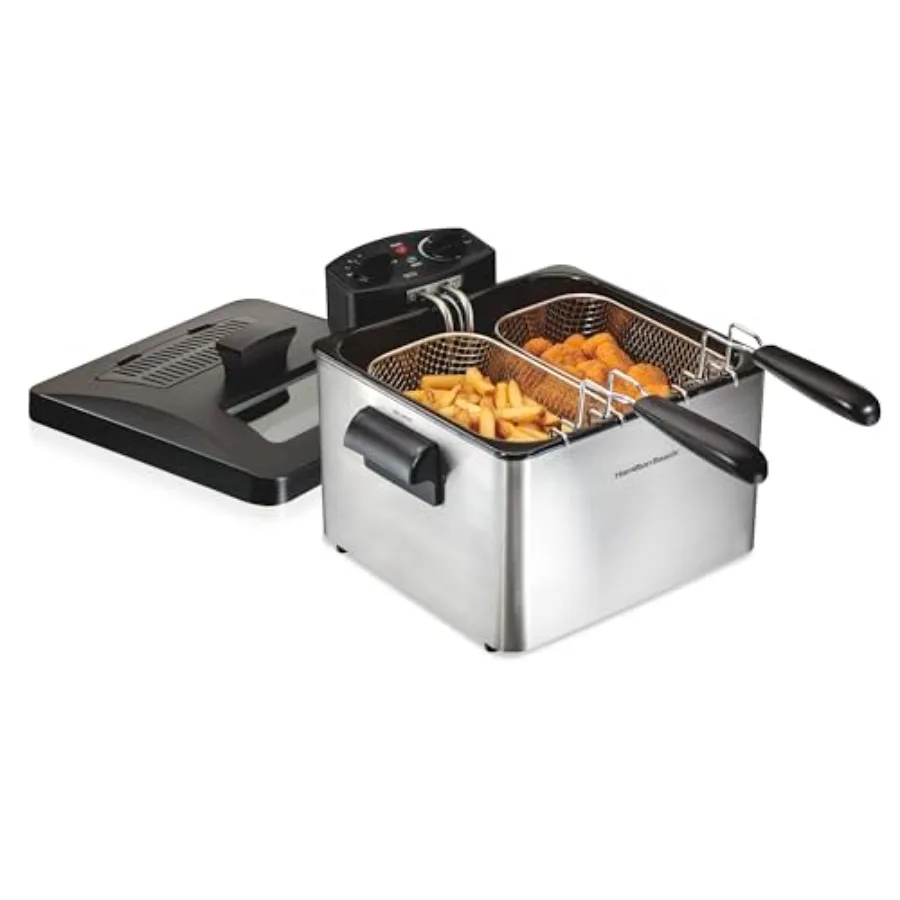 

Electric Deep Fryer with 2 Baskets and Lid 4.5 Liters Oil Capacity Temperature Control View Window Professional Stainless Steel