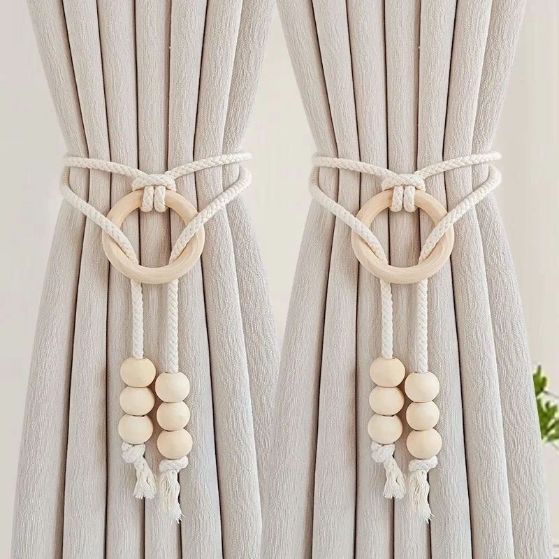 6PC New Wooden Beads Curtain Straps Living Room Bedroom Decoration Tassel Braided Rope Storage Curtain Buckle Home Decoration