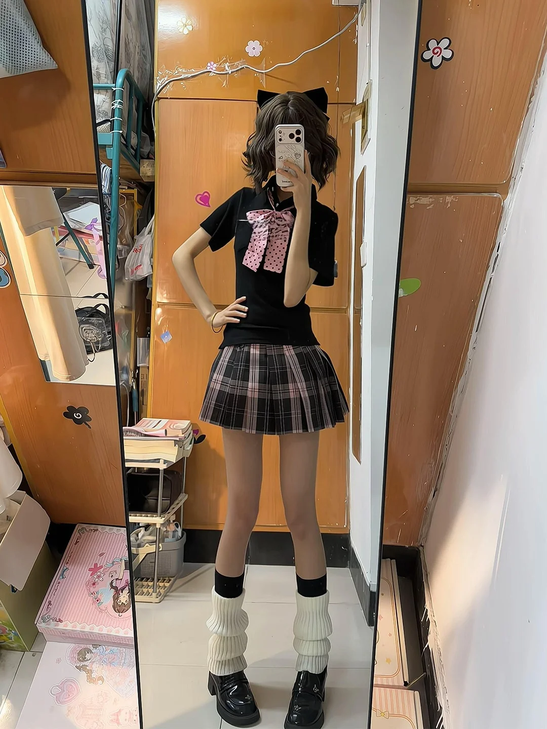 Original Jk Uniform School Style Summer Black Waist-Cinching  Shirt And Skirt Set Fashionable Breathable Lightweight Poly...