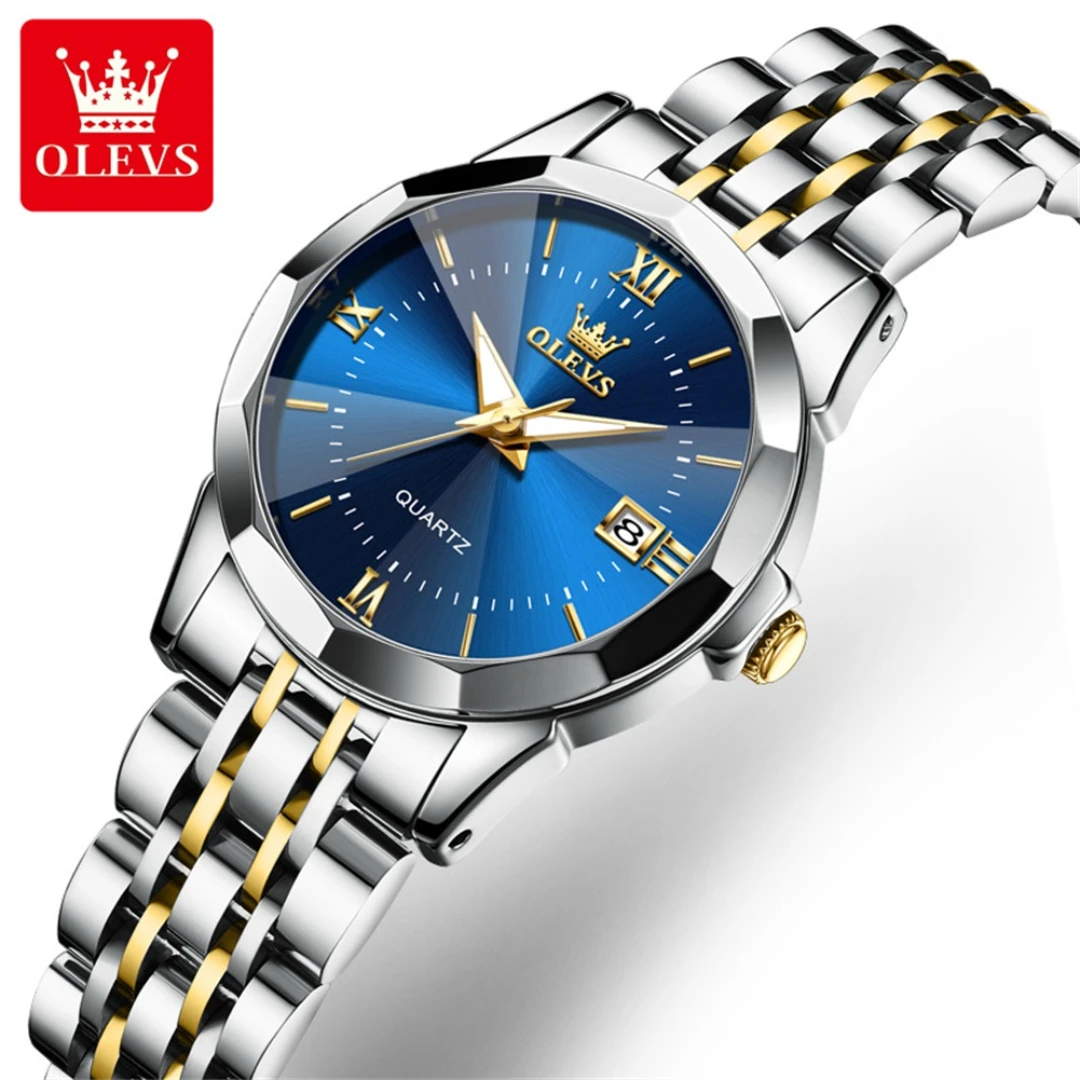 OLEVS 9989 كوارتز ساعة عصرية هدية سوار ساعة من الفولاذ المقاوم للصدأ قرص دائري ساعة يد بتقويم مضيء #6