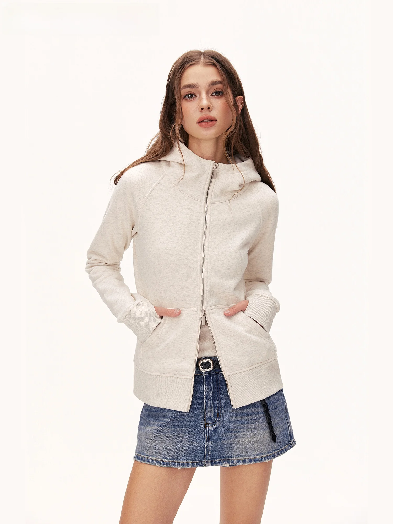 Burgenland Fleece Lined Knitted Hooded Cardigan Women's High Collar Slim Fit Outerwear Casual Style Zipper Closure Short Coat