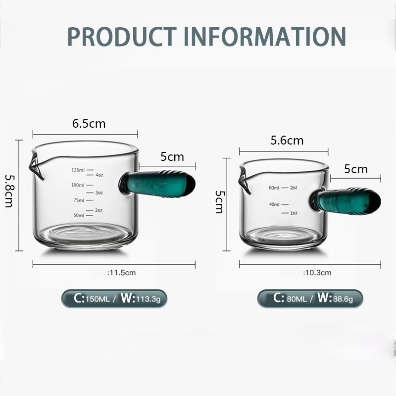 YWDL 60/125 мл мерный стакан для эспрессо со стеклянной ручкой V-образный горшок для сахара, молока, кофейные принадлежности, мерная кружка, кухонные принадлежности