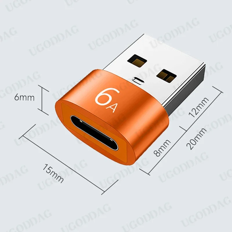 Tipo C para USB 3.0 OTG adaptador, 6A, fêmea para conversor USB macho, conector USBC OTG, MacBook Pro, Samsung S20, Xiaomi, Huawei