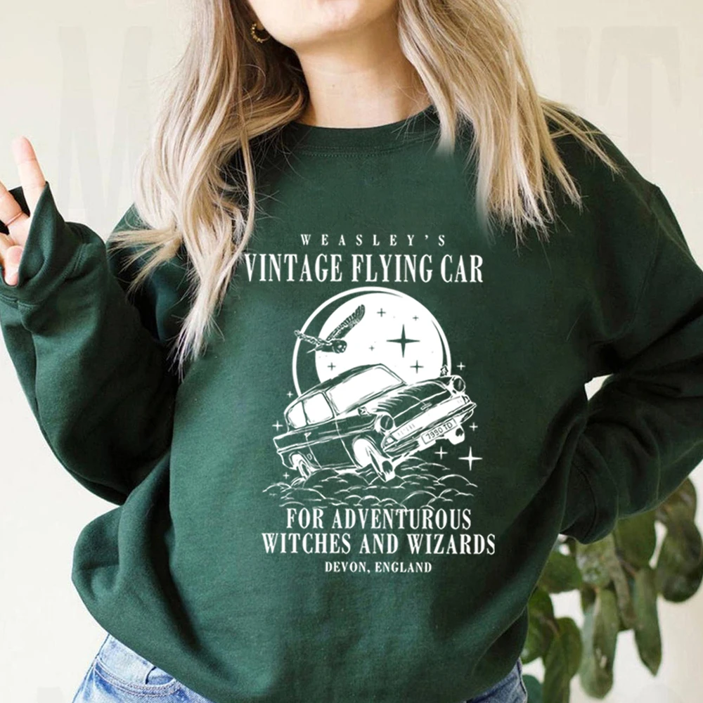 Vintage Flying Cars Crewneck Sweatshirt Universal Hoodie Weasley Shirt Unisex Long Sleeves Sweatshirt Aesthetic Clothes