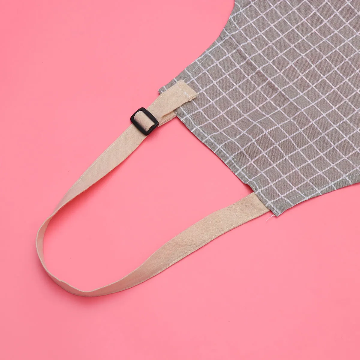 

Checkered Cotton Linen Apron Adjustable Halter With Pockets For Kitchen Cooking Baking Gardening Restaurant Hotel Party Use Grey