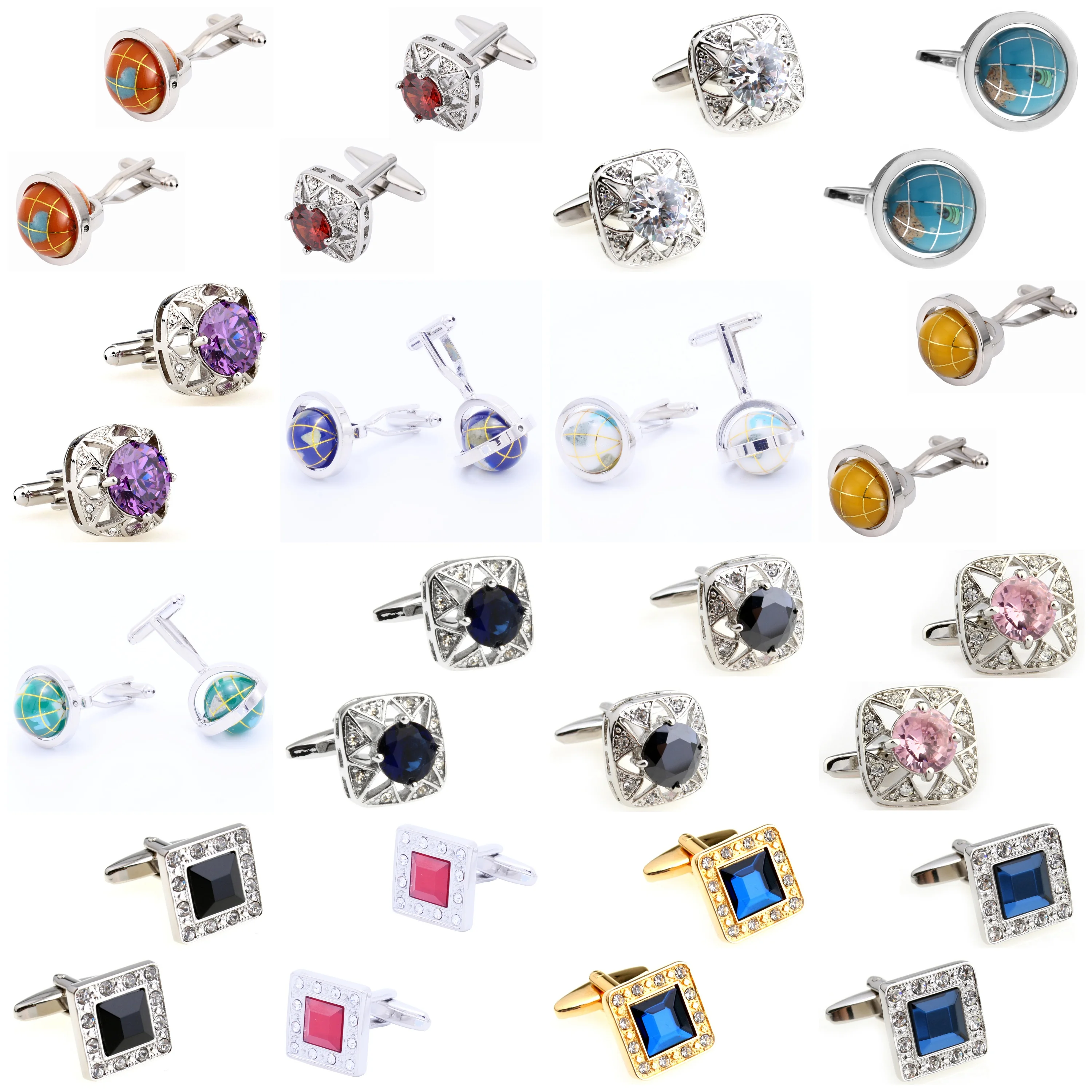28 Styles Stone Flag Cufflinks Men Globe Butterfly Cuff Links 1 Pair