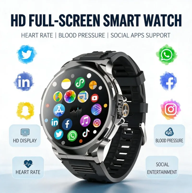 4G SIM Sports Smartwatch For Men Women Curved Eye Protection Display Bluetooth Calling Social Message Notifications Wrist Watch