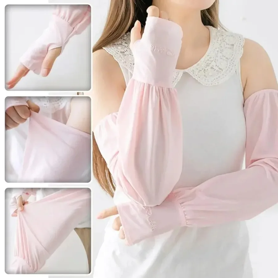 Summer R-letter Ice Sleeves Womens Sun Protection UV Protection Solid Color Cycling and Driving Loose Ice Silk Sleeves Arm Cove