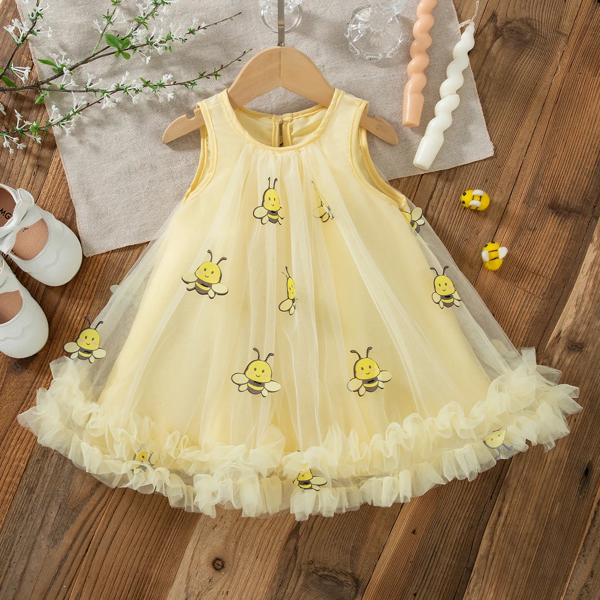 Bee Chiffon Baby Girl Dress Summer New Style Birthday Party Children'S Clothing (9 Months -4 Years Old)