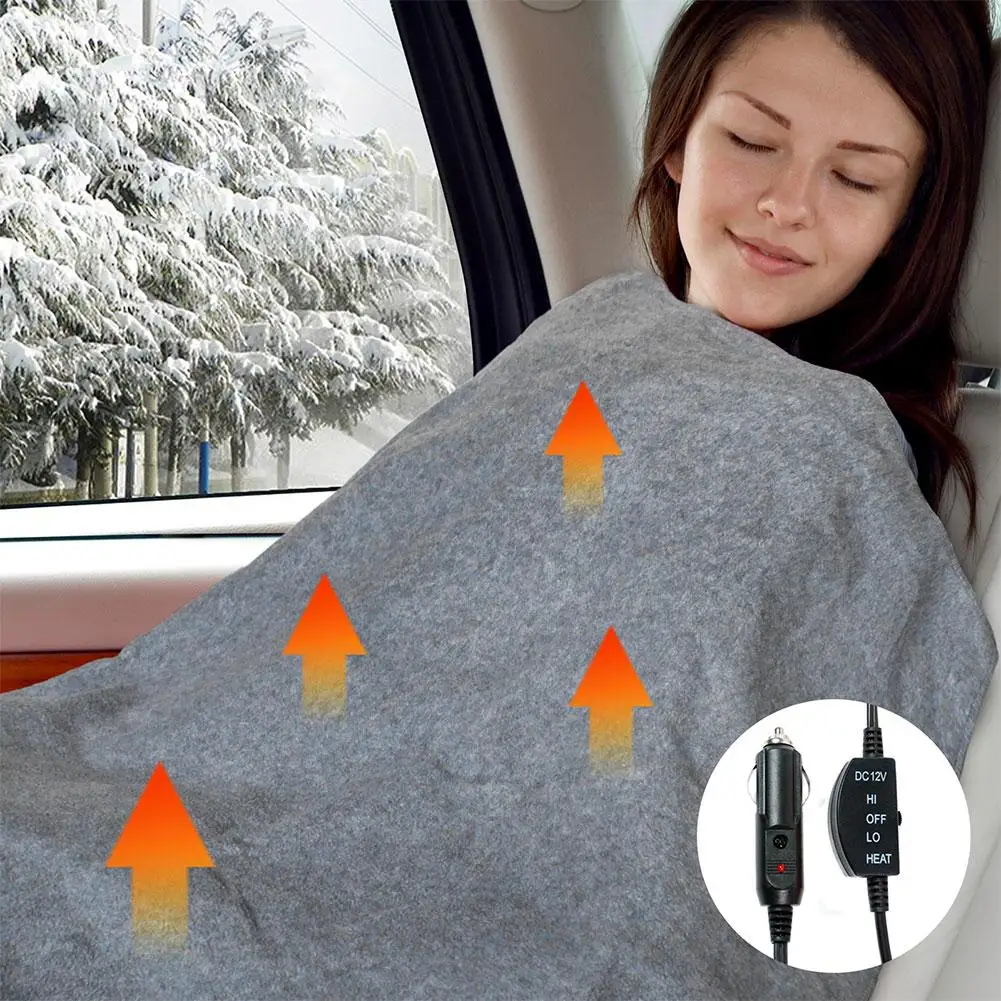 Car Heating Warmth Heated Blanket Gray Polar Fleece Autumn Heating Temperature Constant Winter Pad Cold Protection 145x100C L6O7