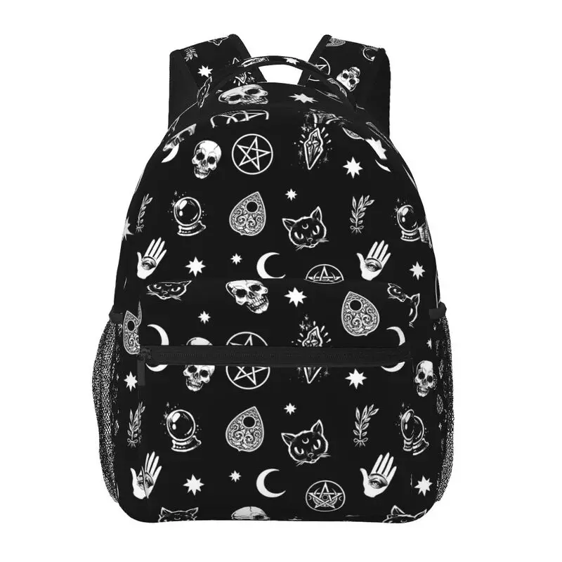 Black Witch Skull Moon Divination Backpacks School Book Bags Waterproof Student Laptop Backpack Casual Travel Sports Daypacks