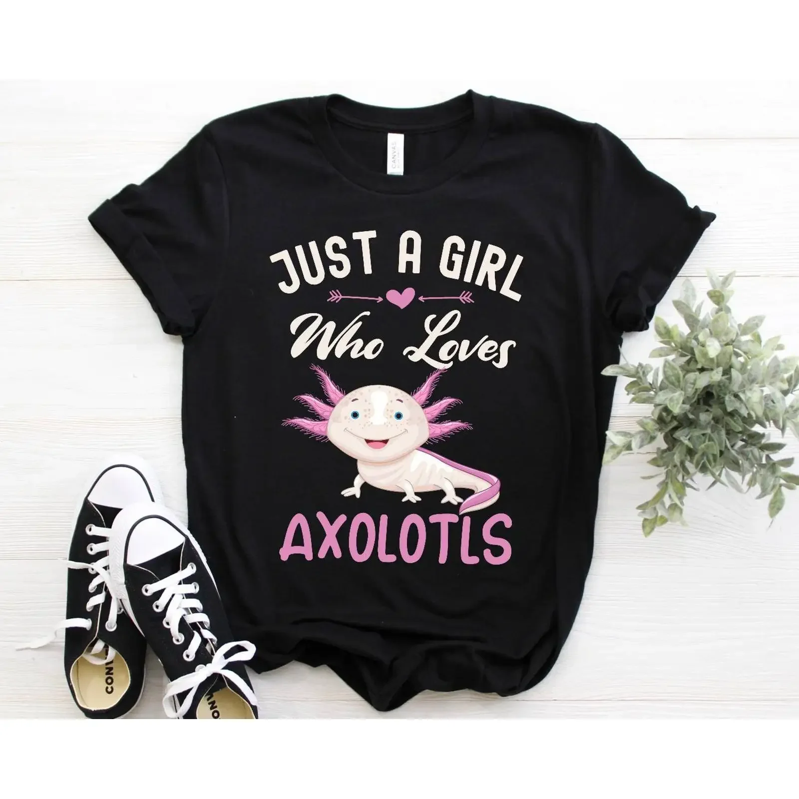 Axolotl Girl's T Shirt Amphibian Lover vintage Washed Comfortable homme Top For Everyday Wear Versatile Breathable Casual