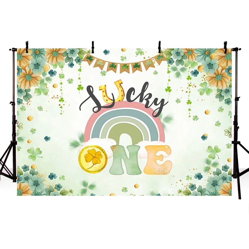 Mehofond Baby 1st Birthday Backdrop Boho Rainbow Flower for Lucky Clover is One Theme Photography Background Studio Photocall