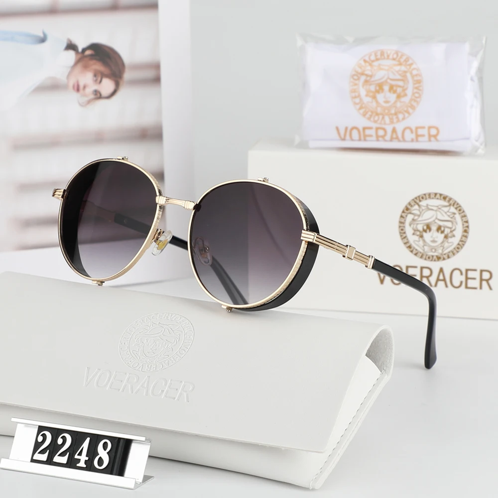 VOERACER Women's Sunglasses Fashion Wear Shopping Metal Frame Circular Gradient Shades Men Retro Trendy Sun Glasses UV400 V2248