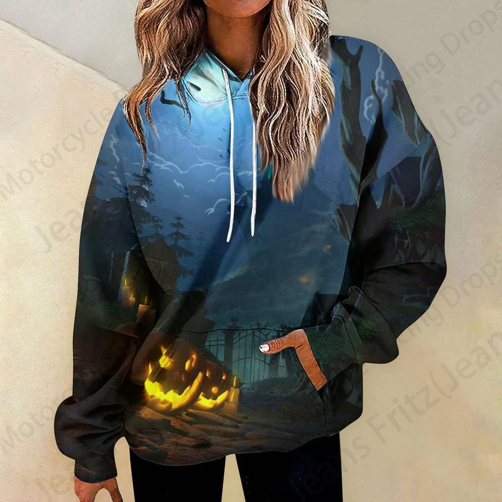 Lovely Pumpkin 3d Print Graphic Halloween Hoodie Women Fashion Hoodies Sweatshirt Women Sweats Oversized Coat Pocket Pullovers