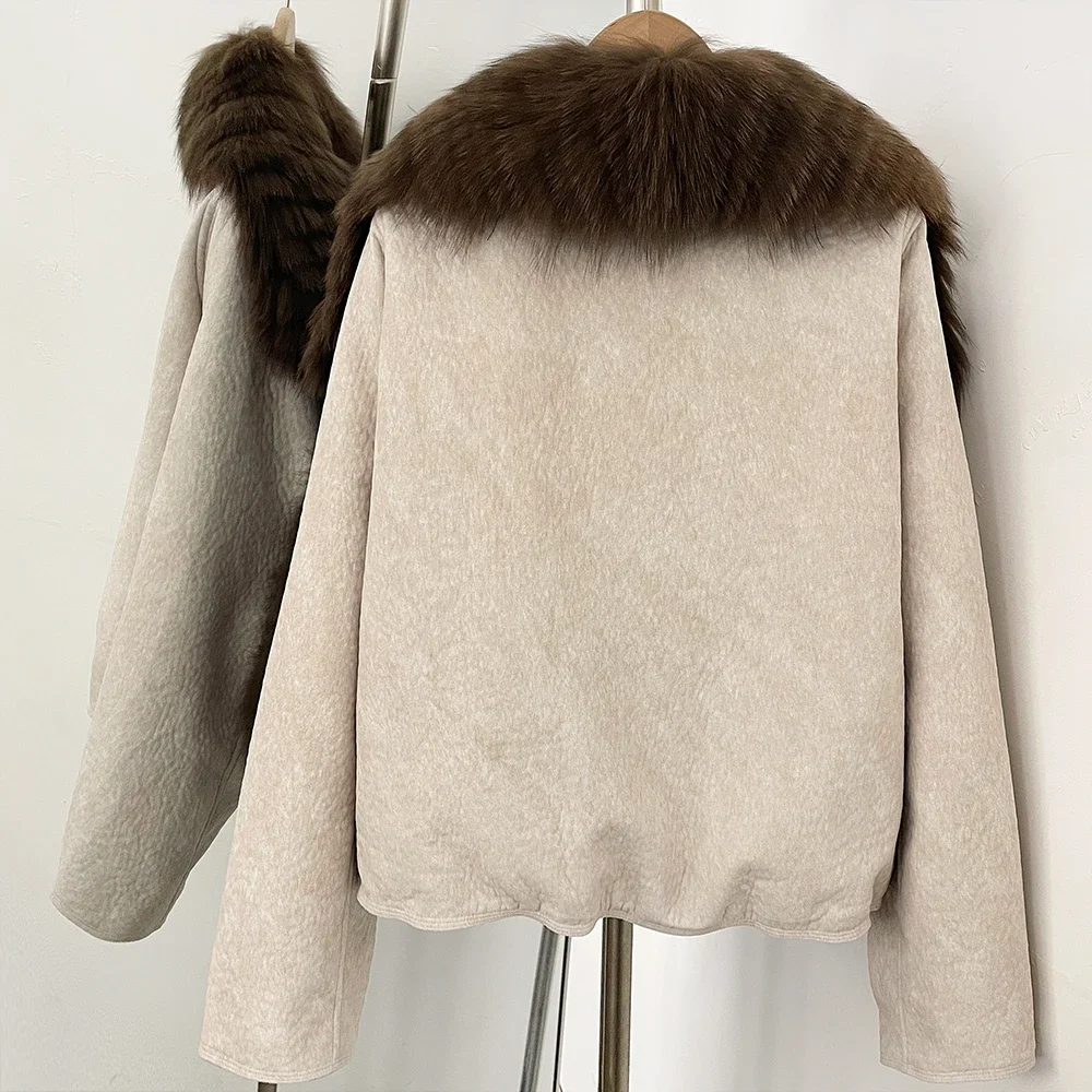 OFTBUY Dicke, kurze Daunenjacke für Damen, modische Jacke mit Reißverschluss und echtem Fell, gestreift, mit echtem Fuchsfellkragen, Daunenbekleidung. – Detail 18