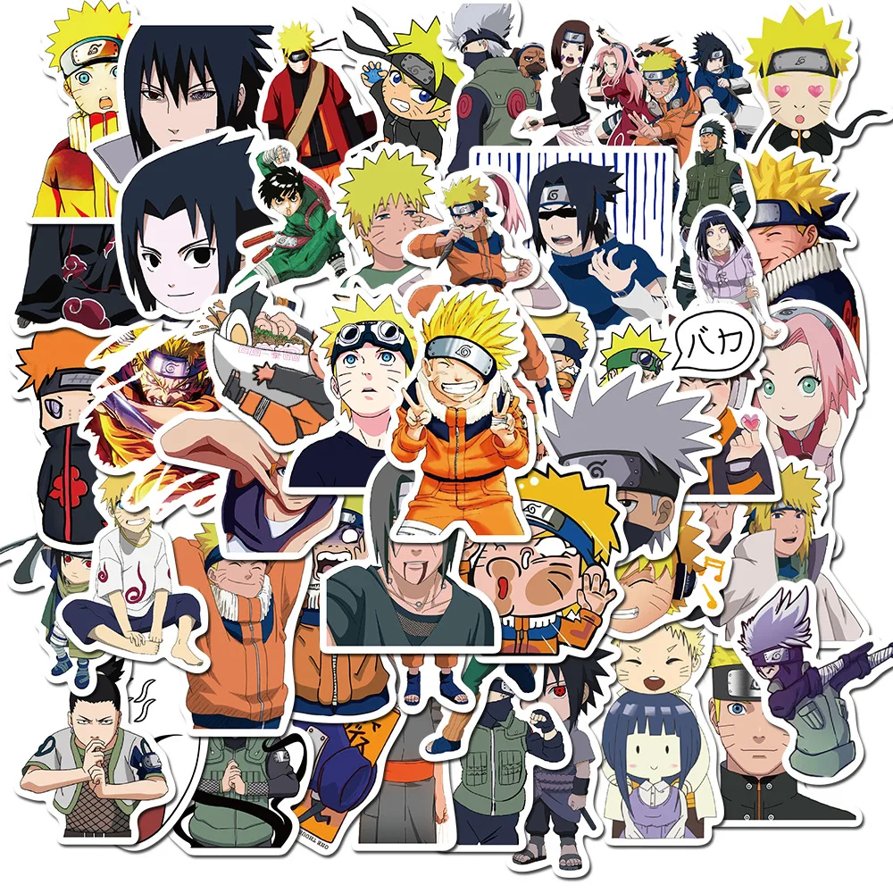 New Arrival Good 50Pcs Naruto Stickers Uzumaki Naruto Kakashi Uchiha Sasuke Itachi Anime Kawaii Cartoon Waterproof Sticker Toys