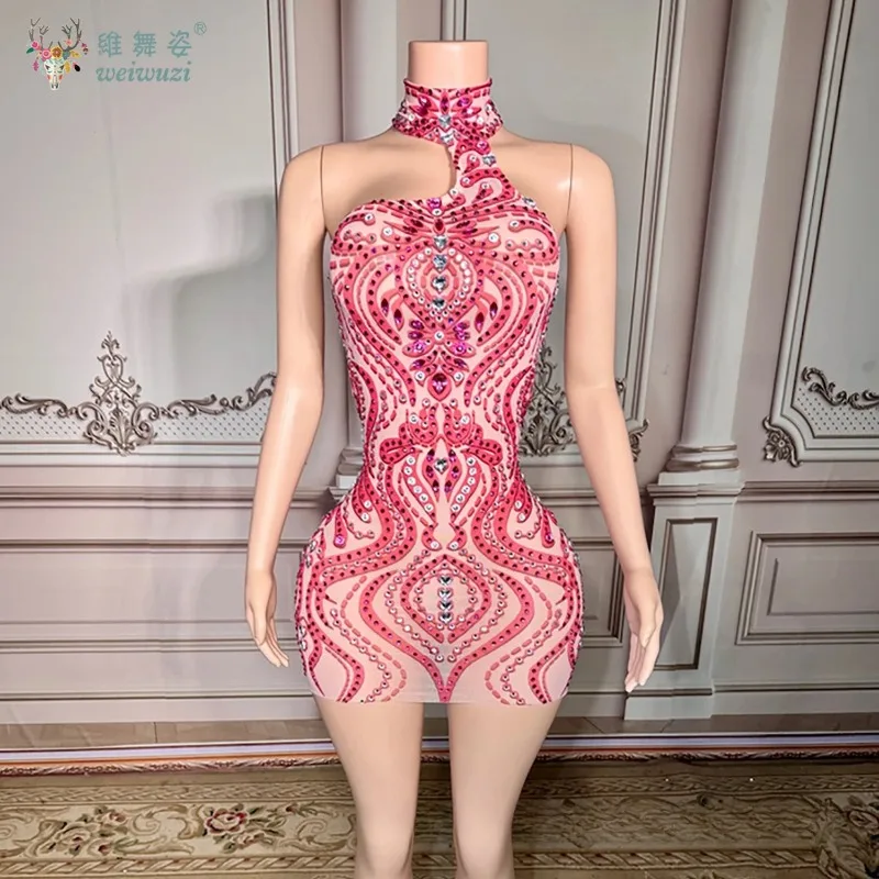 

Новое сексуальное розовое вечернее платье Haute Couture со стразами и открытой спиной, повседневное вечернее платье в стиле Y2K для дня рождения