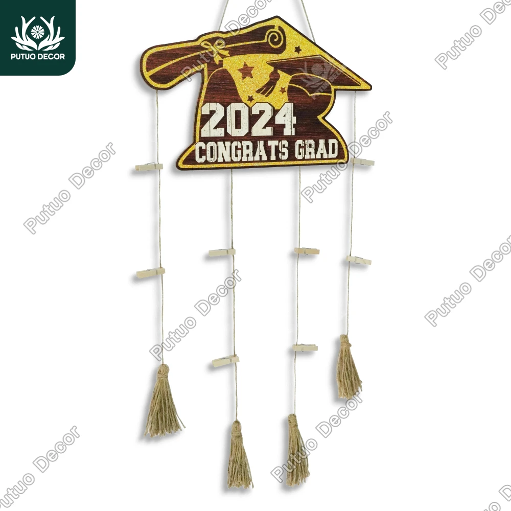 

Putuo Decor 1pc Top hat-shaped wooden hanging sign decoration, congratulatory 2024 graduates, home dormitory wall art decoration