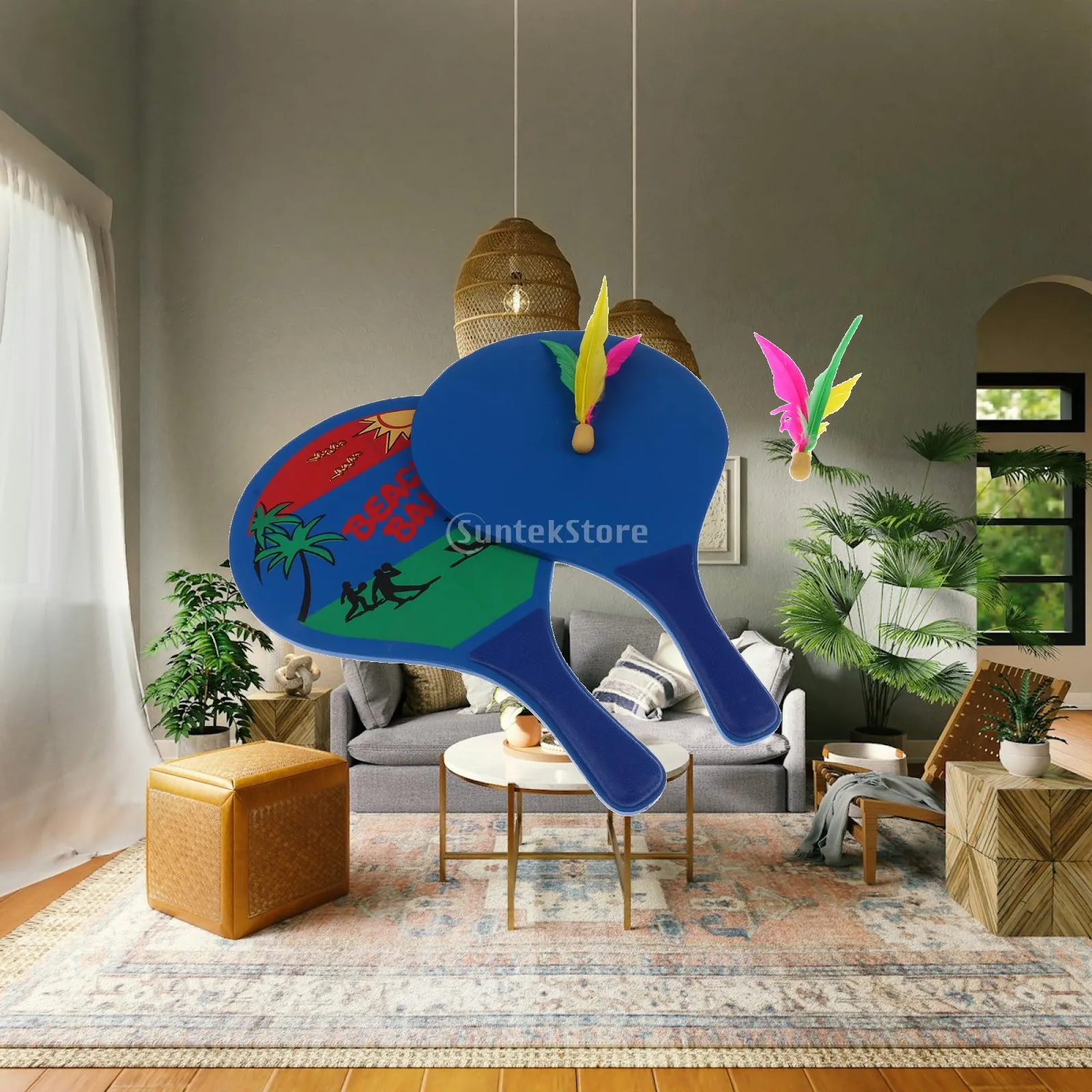 

Multifunction Paddle Racket Professional Beach Tennis Racquets for Backyard Wooden Badmintons Decoration Play